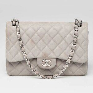Chanel Grey Quilted Mattie Caviar Classic Jumbo Double Flap Bag